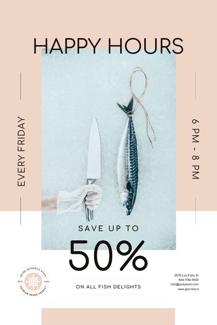 Happy Hours Offer on Fresh Fish Tumblr Design Template