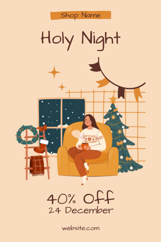 Template di design Christmas Holy Night Sale Offer With Festive Home Interior Postcard 4x6in Vertical