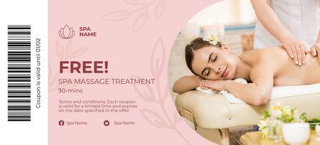 Young Woman Enjoying Back Massage at Spa Salon Coupon 3.75x8.25in Design Template