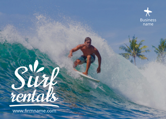 Ontwerpsjabloon van Postcard 5x7in van Surf Rentals Offer With Ocean Wave