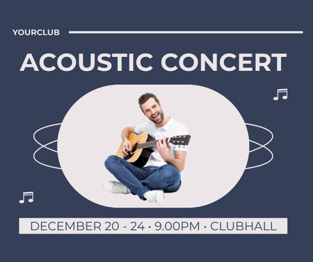 Acoustic Music Concert Announcement with Young Guitarist Facebook Design Template