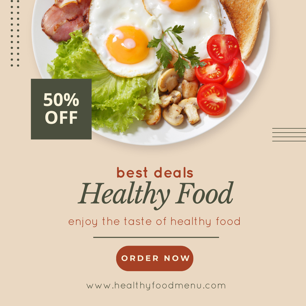 Healthy Breakfast Offer with Eggs and Meat Instagram Tasarım Şablonu