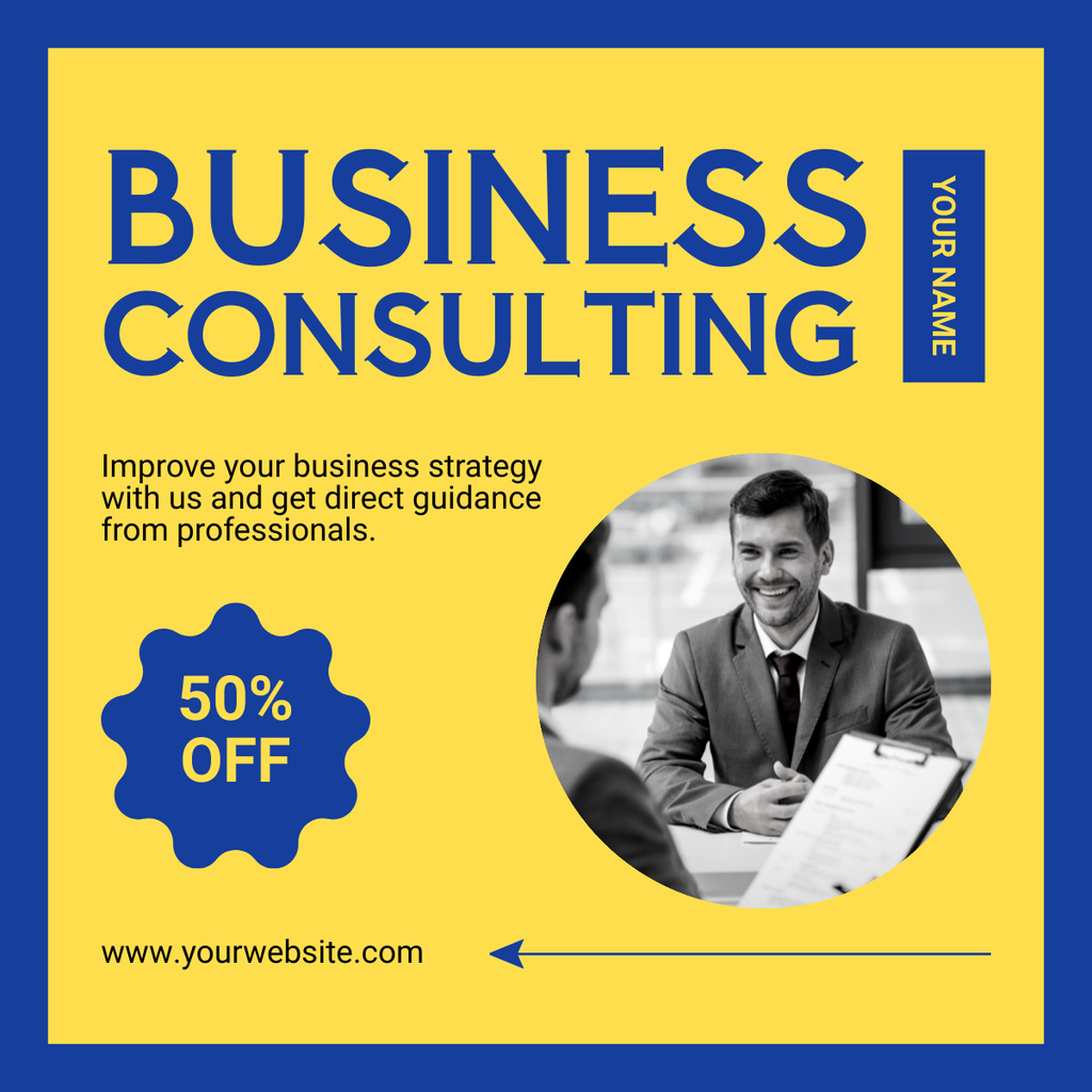 Plantilla de diseño de Services of Business Consulting with Offer of Big Discount LinkedIn post 