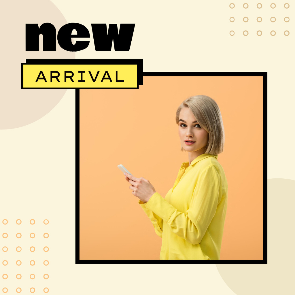 New Collection with Young Woman in Yellow Instagram Design Template