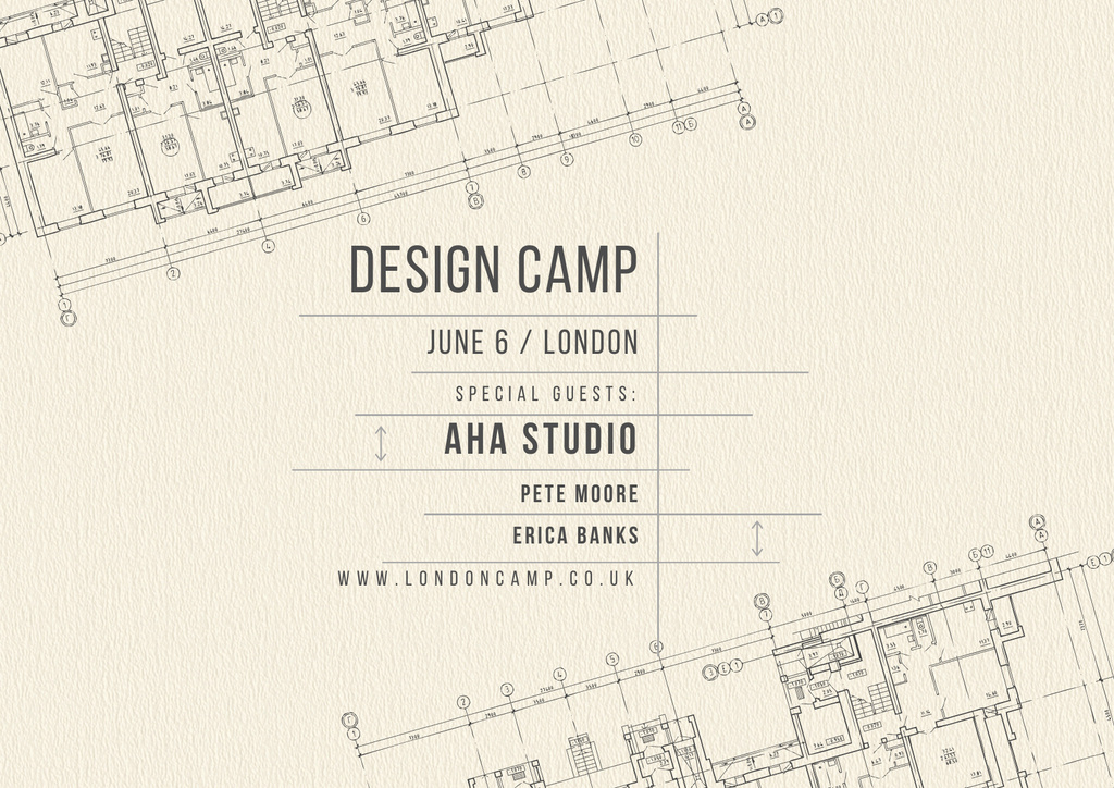 Design Camp Announcement with Technical Plan Poster A2 Horizontal tervezősablon