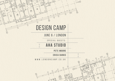 Design Camp Announcement with Technical Plan Poster A2 Horizontal Design Template