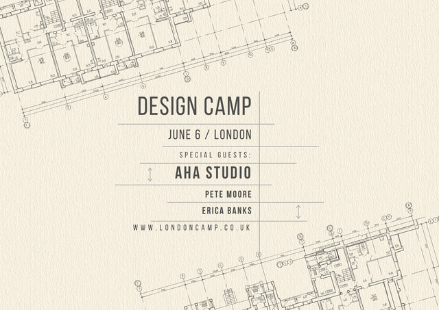 Design Camp Announcement with Technical Plan Poster A2 Horizontal tervezősablon