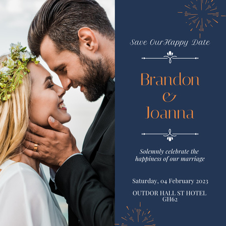 Wedding Announcement with Happy Newlyweds Instagram Modelo de Design