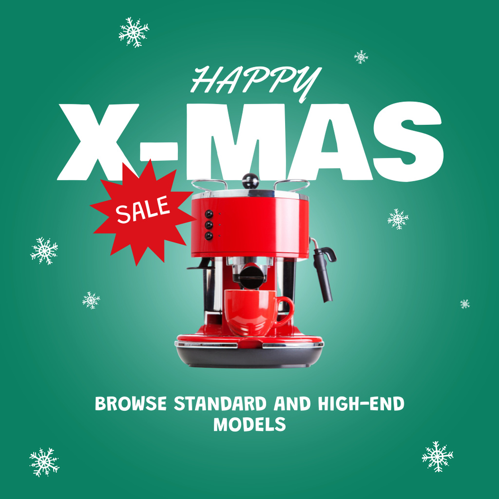 Christmas Sale Announcement with Coffee Machine Instagram Design Template