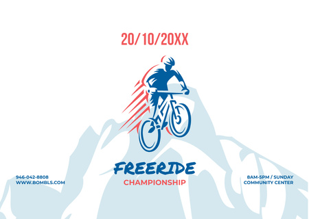 Freeride Championship Announcement with Cyclist in Mountains Flyer A6 Horizontal Modelo de Design