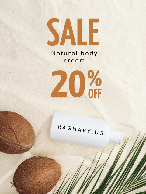 Designvorlage Natural Cosmetics Sale with Coconut on Beach für Poster US