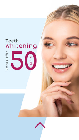 Mulher publicitária de odontologia sorrindo com dentes brancos Instagram Story Modelo de Design
