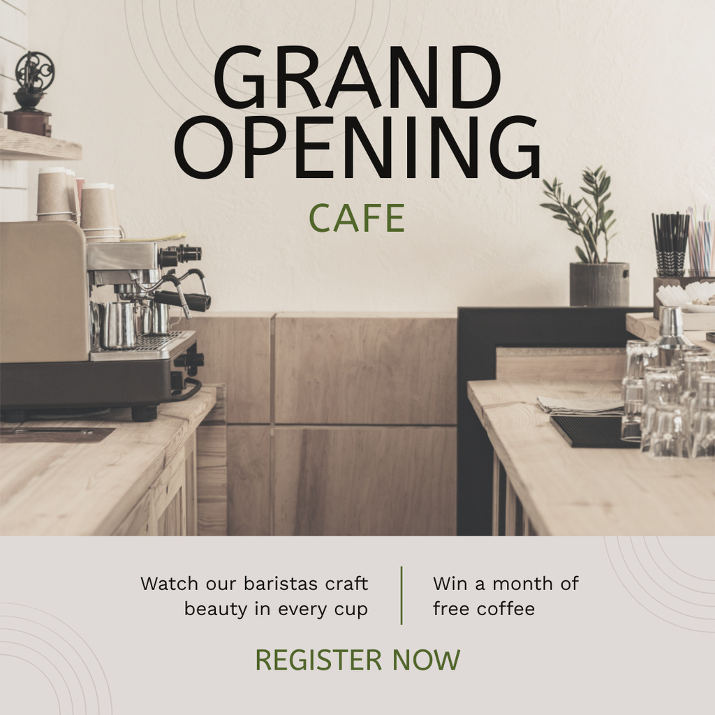 Szablon projektu Exceptional Cafe Grand Opening With Registration and Promo Instagram