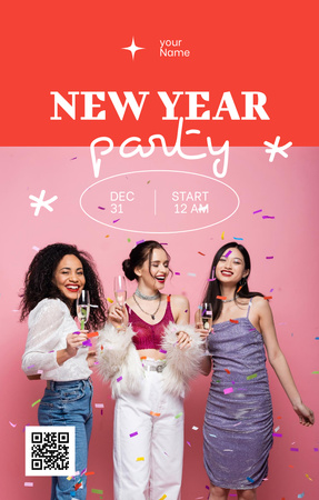 Beautiful Young Women on New Year Party Invitation 4.6x7.2in Design Template
