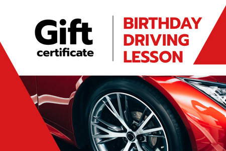 Parlak kırmızı araba ile sürüş dersleri teklif Gift Certificate Tasarım Şablonu