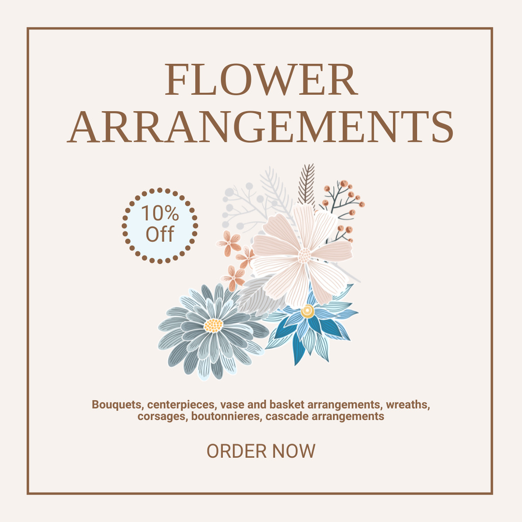Designvorlage Discount on Various Types of Flower Arrangements für Instagram AD