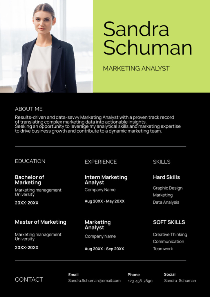 Skills and Experience of Marketing Analyst Resume Design Template