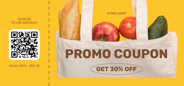 Food From Grocery In Eco Bag With Discount Coupon Din Large Design Template