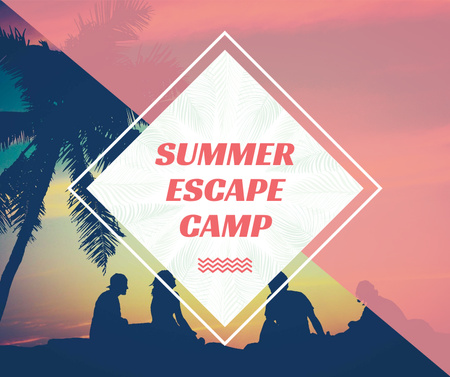Summer Camp friends at sunset beach Facebook Šablona návrhu