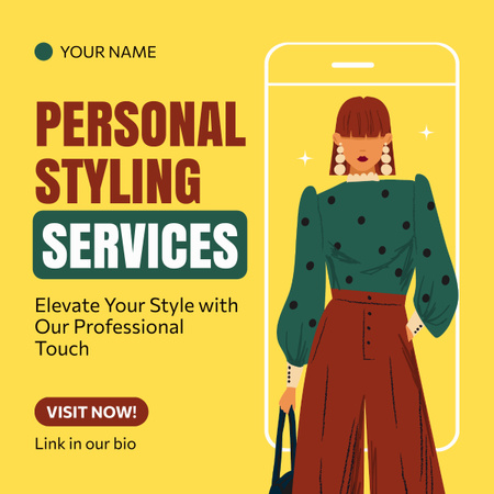 Oferta de serviços de coordenação de roupas em amarelo LinkedIn post Modelo de Design