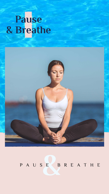 Platilla de diseño Woman Practicing Yoga at the Coast Instagram Video Story