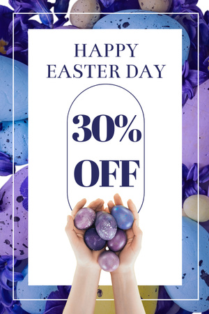 Platilla de diseño Easter Holiday Offer with Woman Holding Painted Easter Eggs Pinterest
