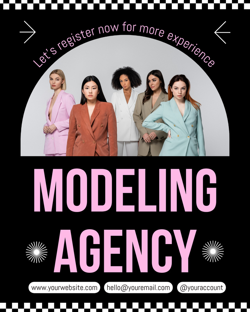 Modeling Agency Advertising with Young Women Instagram Post Vertical Πρότυπο σχεδίασης