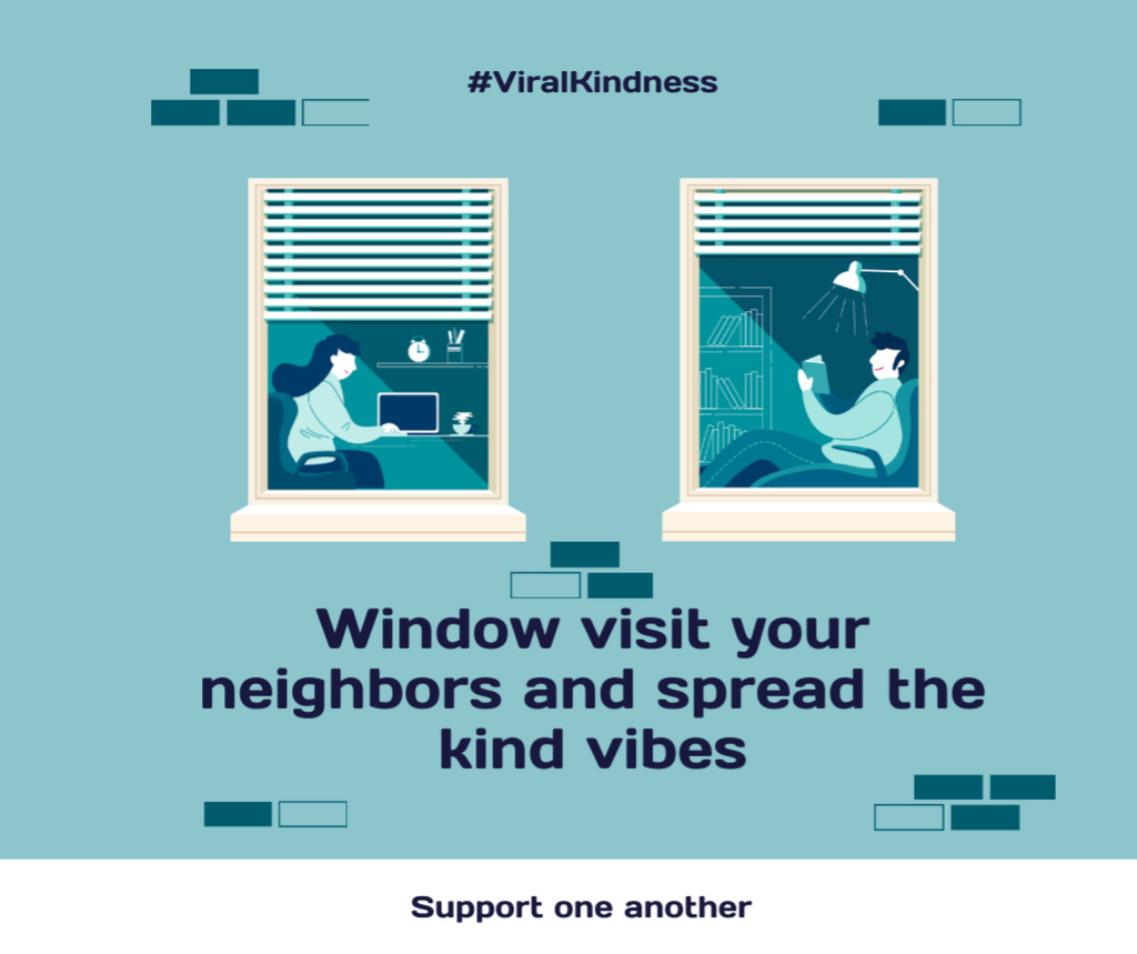 Ontwerpsjabloon van Facebook van #ViralKindness with friendly Neighbors staying at home