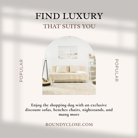Designvorlage Werbung für Wohnmöbel mit gemütlichem Sofa für Instagram
