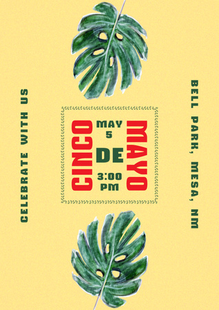 Celebration Announcement Cinco de Mayo with Leaves Posterデザインテンプレート