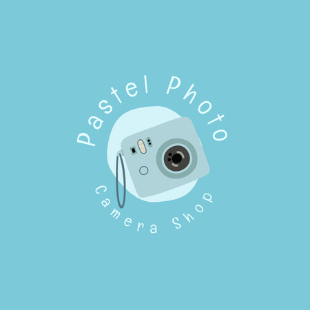Camera Shop Emblem With Illustration In Blue Logo 1080x1080px Design Template