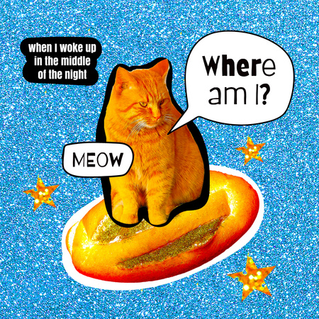 Funny Cat flying on Bread Instagram Šablona návrhu