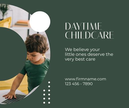 Daytime Childcare Offer with Playing Kid on Green Facebook Design Template