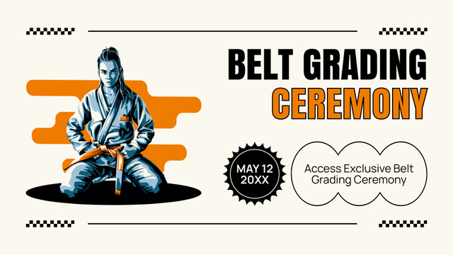 Karate Belt Grading Ceremony with Illustration of Fighter FB event cover Design Template