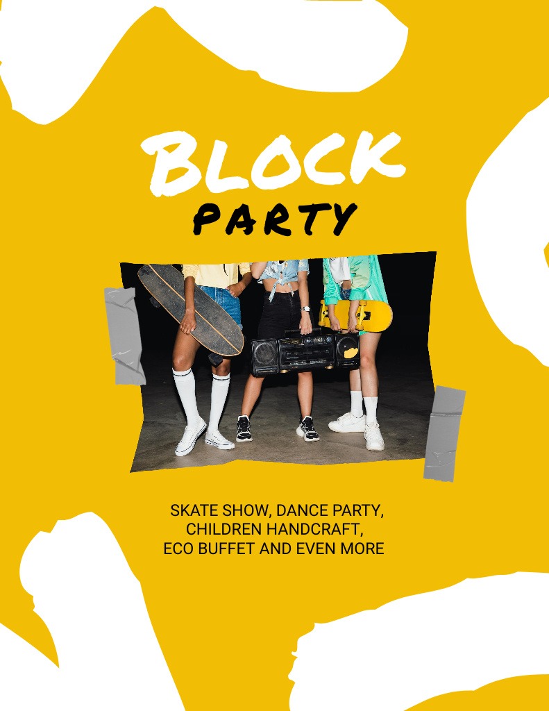 Block Party Announcement with Teenagers Flyer 8.5x11in Design Template