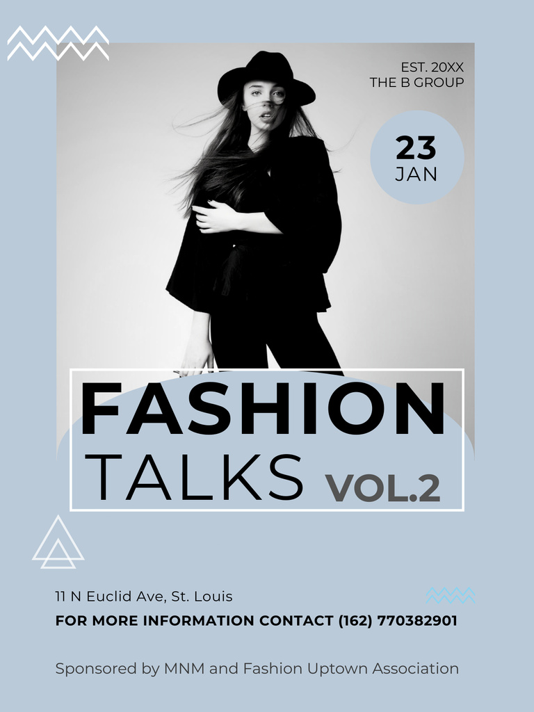 Fashion Event Announcement with Girl in Hat Poster US tervezősablon