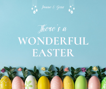 Wonderful Easter Holiday Greeting With Painted Eggs Facebook Tasarım Şablonu