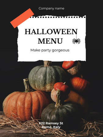 Halloween Menu with Ripe Pumpkins Poster US Design Template