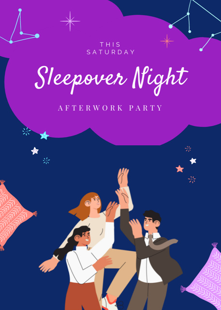 Sleepover Party with Friends  on Blue Invitationデザインテンプレート