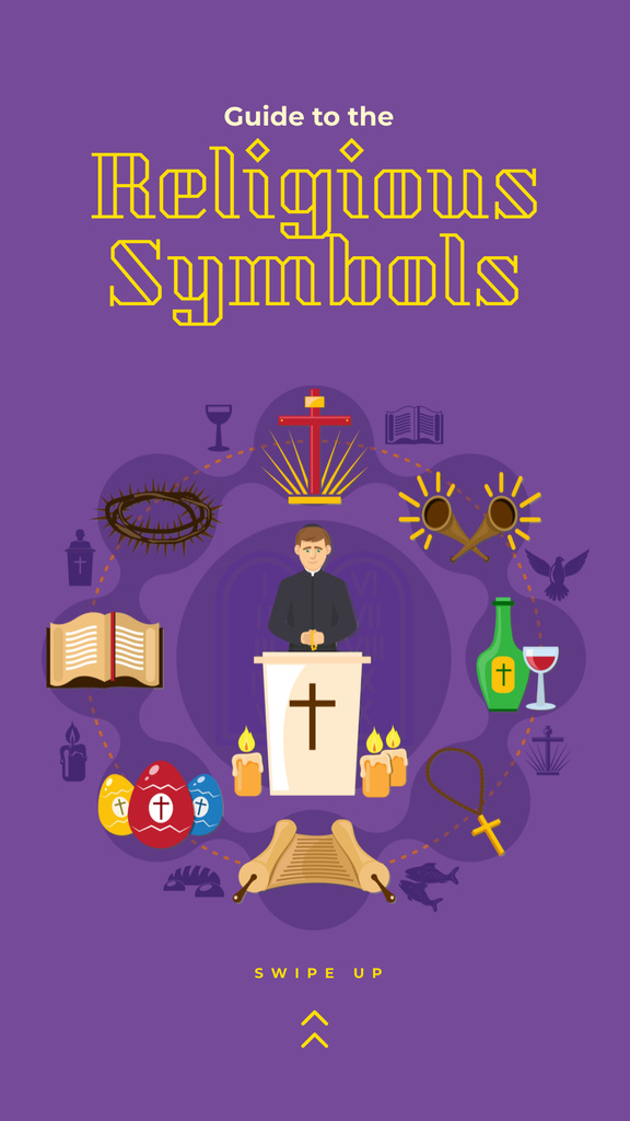Christianity religious symbols on purple Instagram Storyデザインテンプレート