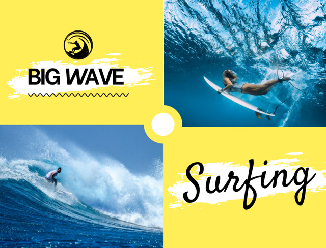 Ontwerpsjabloon van Postcard 4.2x5.5in van Ad of Surfing School with Woman in Water