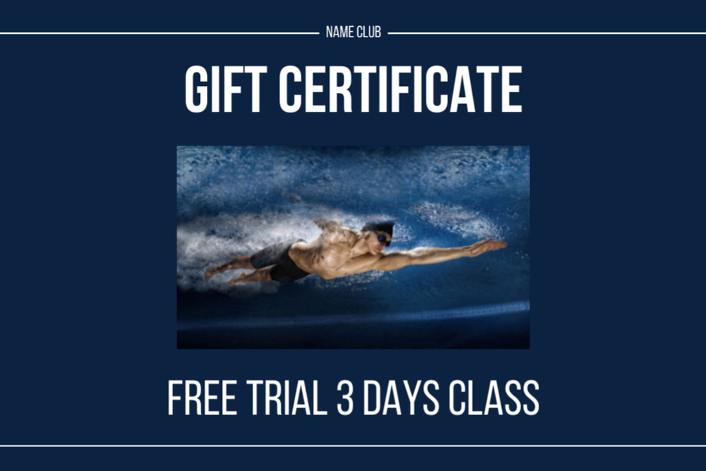 Designvorlage Free Trial Swimming Classes Blue für Gift Certificate