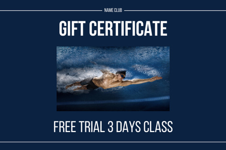 Free Trial Swimming Classes Blue Gift Certificate Design Template