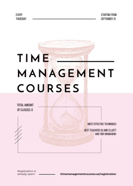 Pink hourglass sketch for Time Management courses Invitation Πρότυπο σχεδίασης