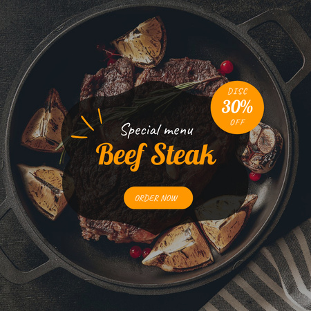 Különleges marha steak menü Instagram tervezősablon