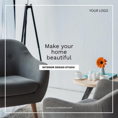 Services of Interior Designers Ad with Stylish Armchair Instagram AD Design Template