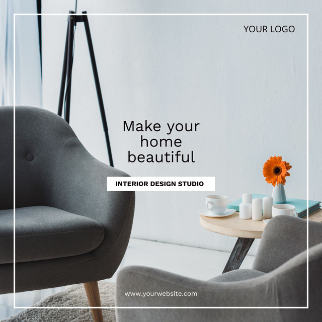 Services of Interior Designers Ad with Stylish Armchair Instagram AD – шаблон для дизайна