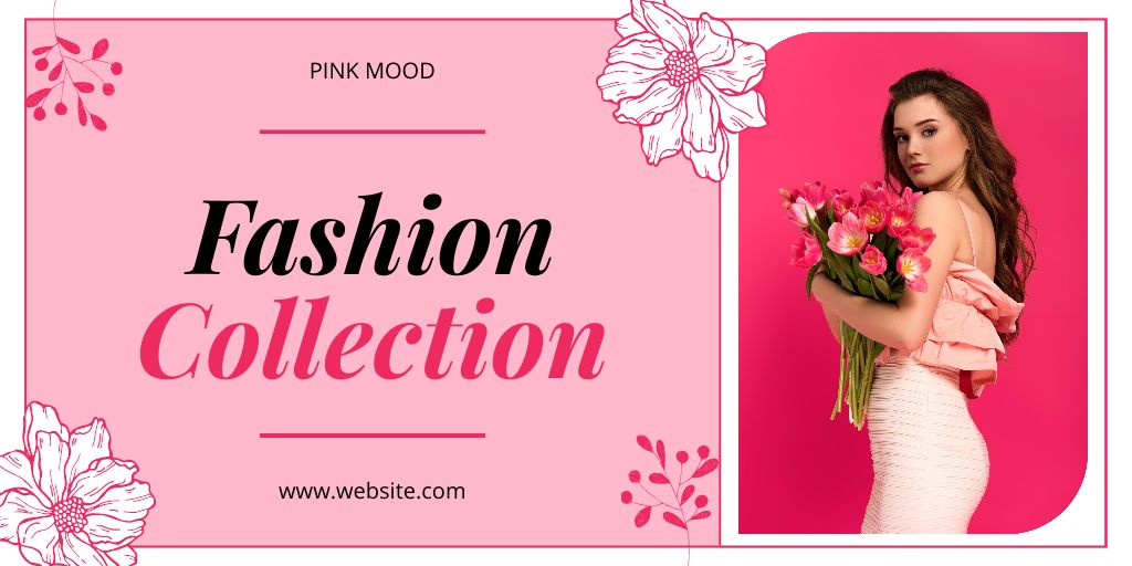 Fashion Collection of Romantic Pink Dresses Twitter tervezősablon