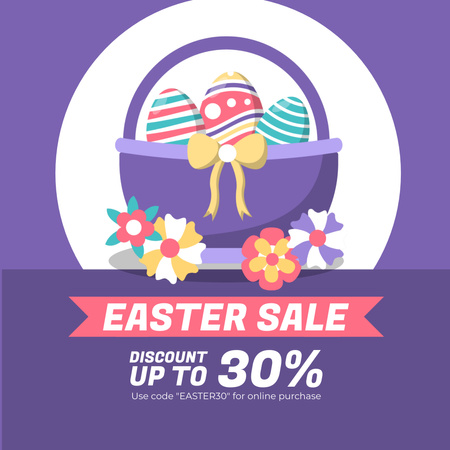 Colorful Easter Eggs in Basket on Easter Sale Instagram Design Template