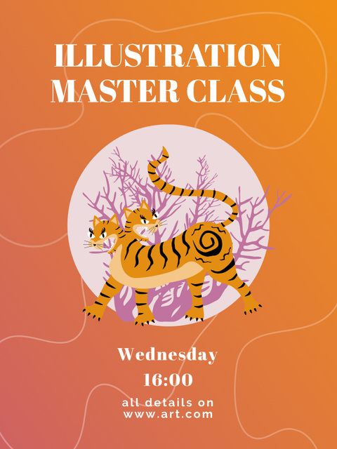Illustration Masterclass Ad with Cute Tiger Poster USデザインテンプレート